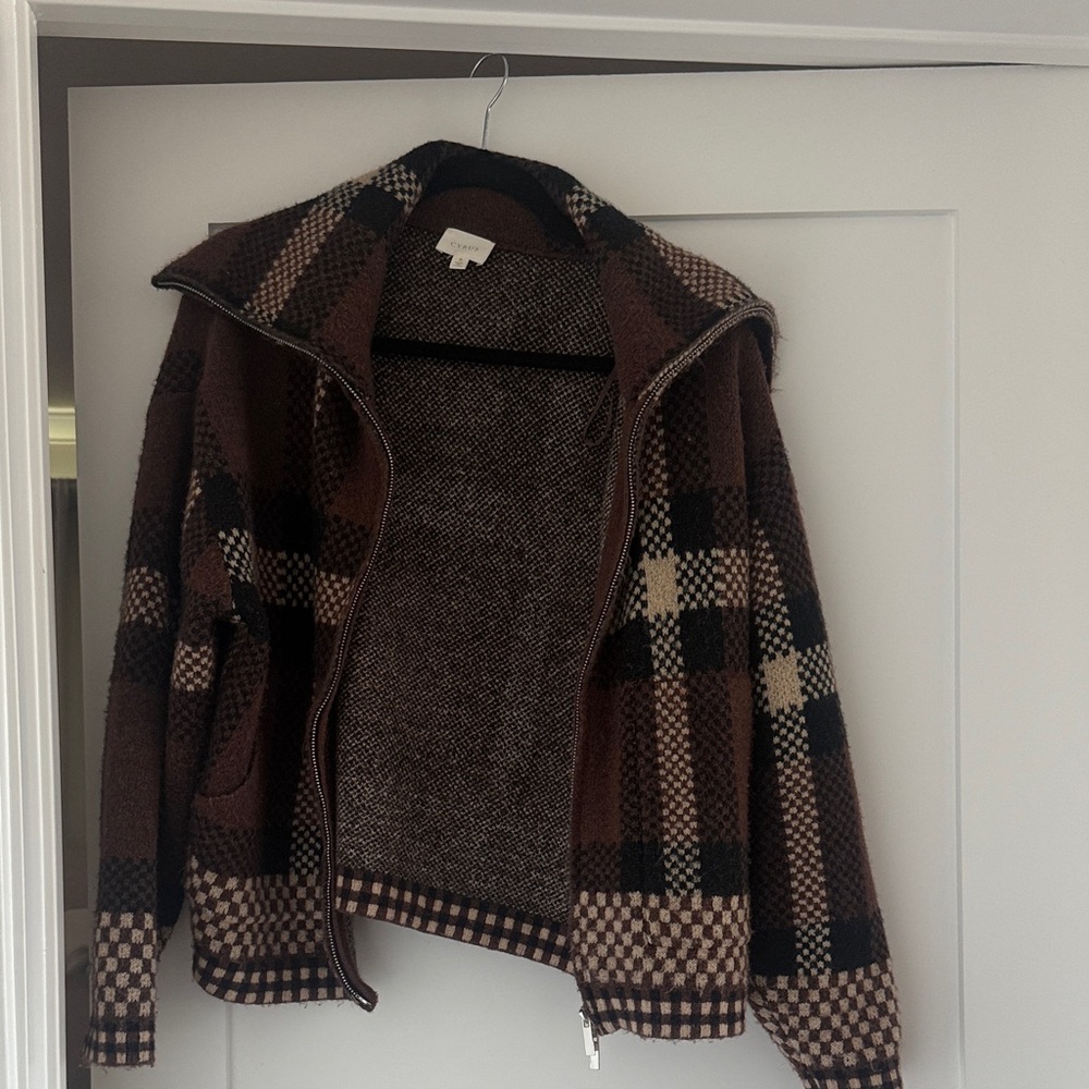 Cyrus Brown and Cream Plaid Wool-Blend Jacket size S